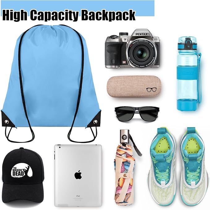Grneric 40 Pieces Drawstring Backpack Bulk Cinch Sackpack Ployster Drawstring Bags for Gym Party Trip(Sky Blue) - Image 3