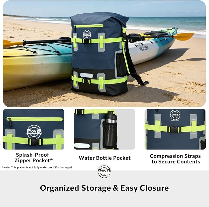 STOVER 30/40/55L Waterproof Dry Backpack & Phone Case - 2XL Floating Dry Bag for Kayaking, Travel, Hiking, Fishing, Camping, Motorcycles & Beach, Heavy-Duty Roll Top Men/Women (Navy Blue/Black/Green) - Image 6
