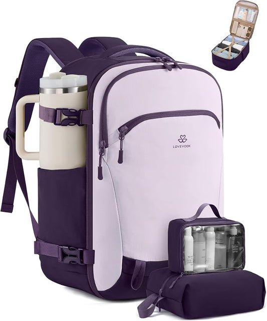 LOVEVOOK 40L Travel Backpack for Women, Airline Approved Carry On Backpack with 2 Packing Cubes, Waterproof Personal Item Bag Fits 17 Inch Laptop, TSA Traveling Essentials Weekender Overnight Backpack by LOVEVOOK