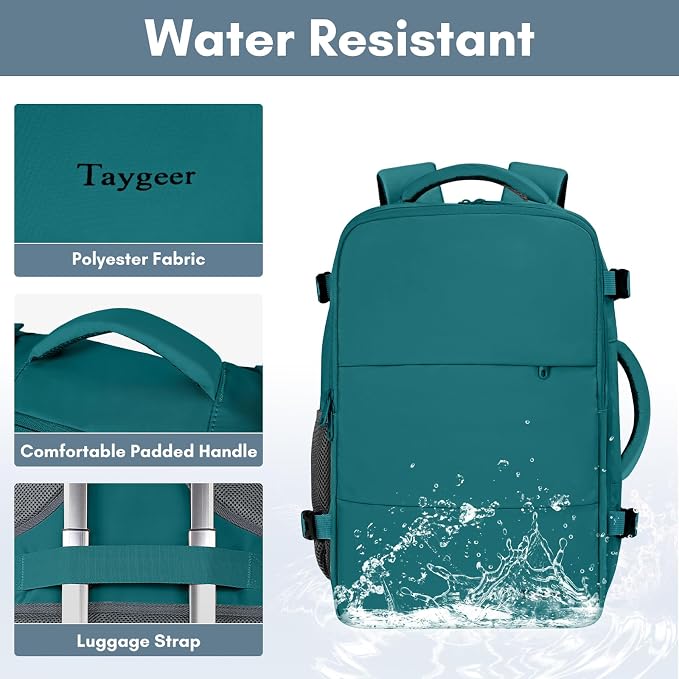 Taygeer Carry on Backpack for Men Women, Luggage Laptop Backpack | Airplane Travel Mochila with Water Bottle Pocket, 35L Water Resistant Gym Weekender Bag for College Gift, Peacock Blue - Image 7