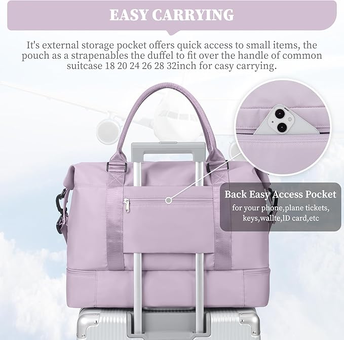 Weekender Bags for Women, Carry-On Overnight Travel Duffel Bag | Travel Bag with Shoes Compartment & Toiletry Bag, Extra Large - Image 7