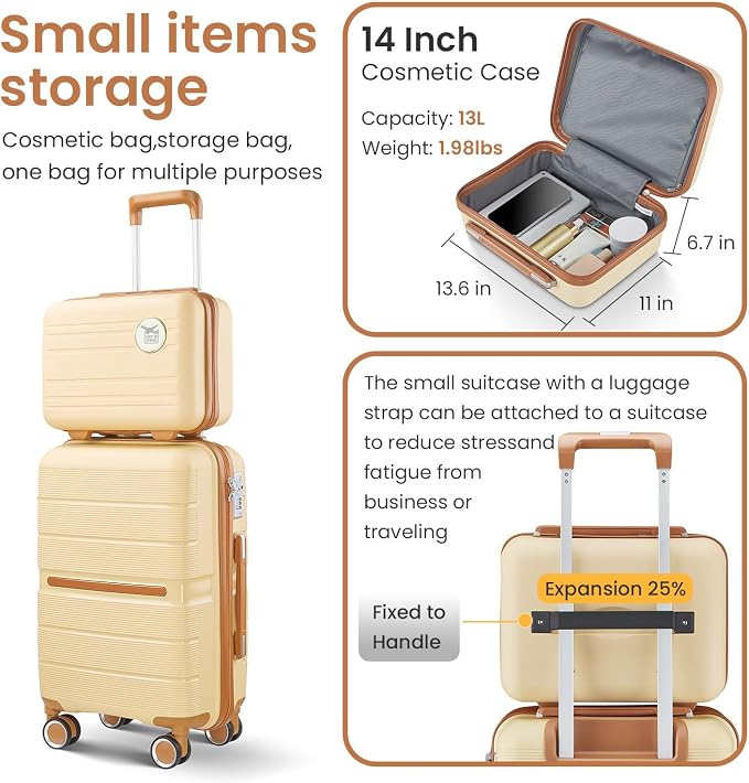 Merax Luggage Set 4 Piece Suitcase with Case Expandable Spinner Wheels Hardshell Airplane Approved Luggage Sets,Apricot Cream,14/20/24/28 - Image 7
