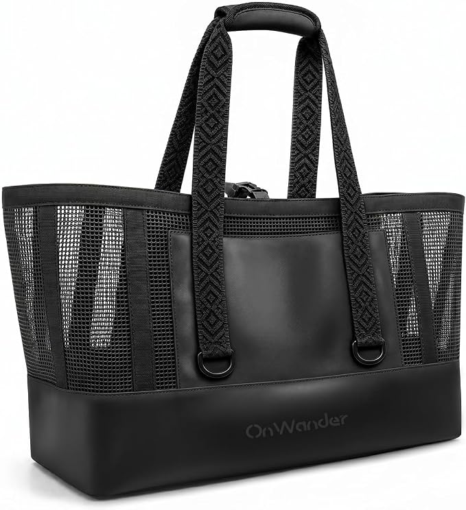 Large Mesh Beach Bag, Waterproof Bottom Tote, Structured Design Waterproof Pocket, Sandproof Pool Bag for Cruise Gym by OnWander