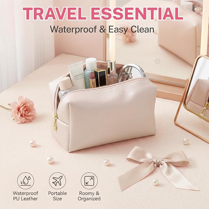 15 Pcs Pink Makeup Bag Bulk PU Cosmetic Pouches Preppy Waterproof Travel Toiletry Bags Aesthetic Storage Organizer Bags Party/Birthday Gift Favors for Teen Girls Women(Pink Series) - Image 5