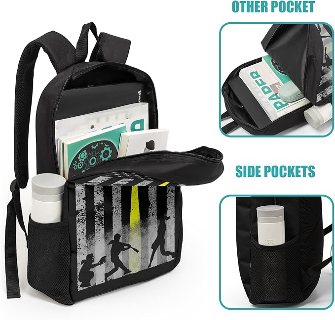 Giwawa Baseball American Flag Backpack Set 3 Pcs Patriotic USA Sporty Lightweight Bookbag Insulated Lunch Box Organizer for Athletes Students Sports Events Study Back to School Day Travel - Image 4