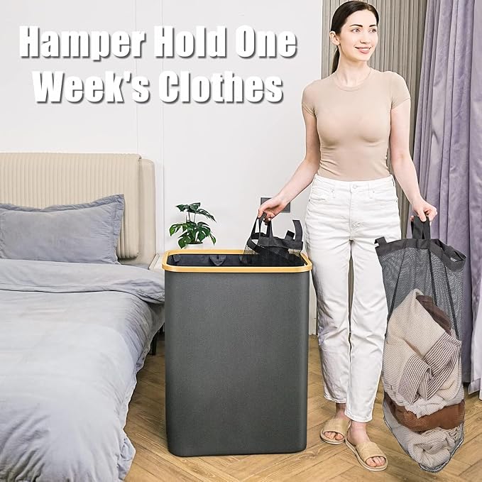 Hampers for Laundry Basket with Lid, 145L Large Laundry Hamper 3 Section | Dirty Clothes Hamper Separator with 3 Removable Bags & 5 Labels, Divided Laundry Organizer for Bedroom, Laundry Room, Gray - Image 7