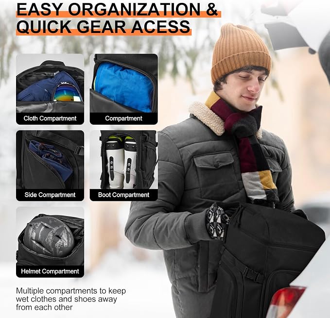 Odoland Ski Bag and Boot Bag Combo, Padded Ski Bags for Air Travel, Snow Ski bags Fit Ski Up to 200cm, Waterproof Double Bag for Storage, Transport Ski Gear, Black & Grey - Image 5