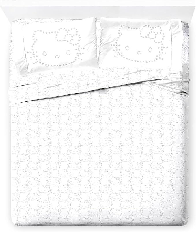 Jay Franco Sheet Set with Fitted, Flat Sheets & Pillow Cover - Ultra-Soft Bedding with Pillowcase for Room Decor, White - Hello Kitty, 4 Piece Full by JayFranco