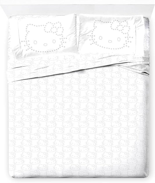 Jay Franco Sheet Set with Fitted, Flat Sheets & Pillow Cover - Ultra-Soft Bedding with Pillowcase for Room Decor, White - Hello Kitty, 4 Piece Full by JayFranco