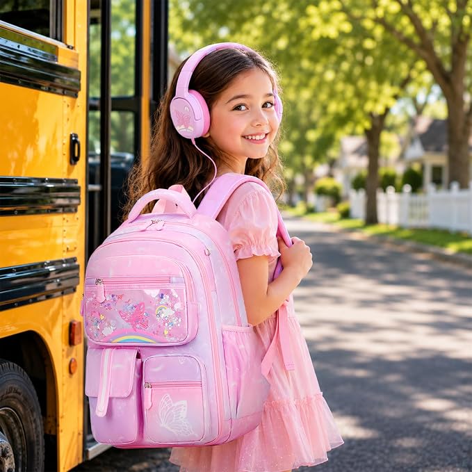 ACESAK Kids Backpack for Girls, Rainbow Backpack Set with Over-ear headphones, Lunch Bag Set for School, Girls Backpack for Elementary Middle school Teen Student(Pink) - Image 4