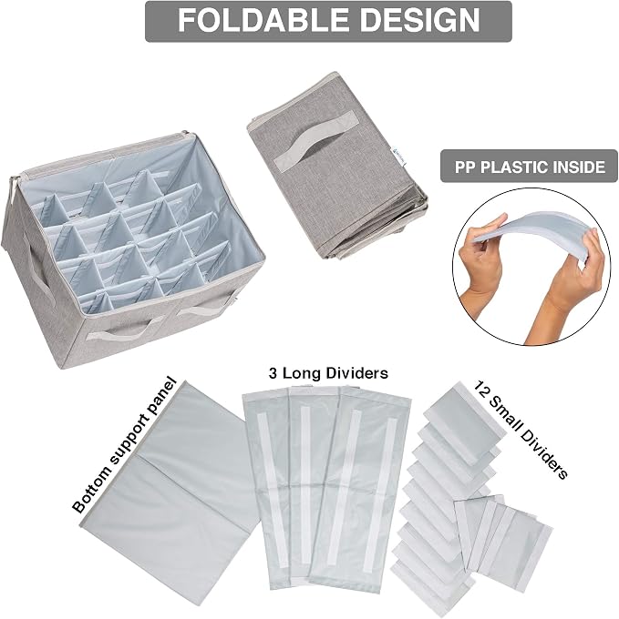 Moteph Shoe Organizer Closet Storage Solution with Clear Cover & Adjustable Dividers for Shoes, Handbags, Blankets, Linen, Clothing (Medium - 16 Pairs, Grey) - Image 4