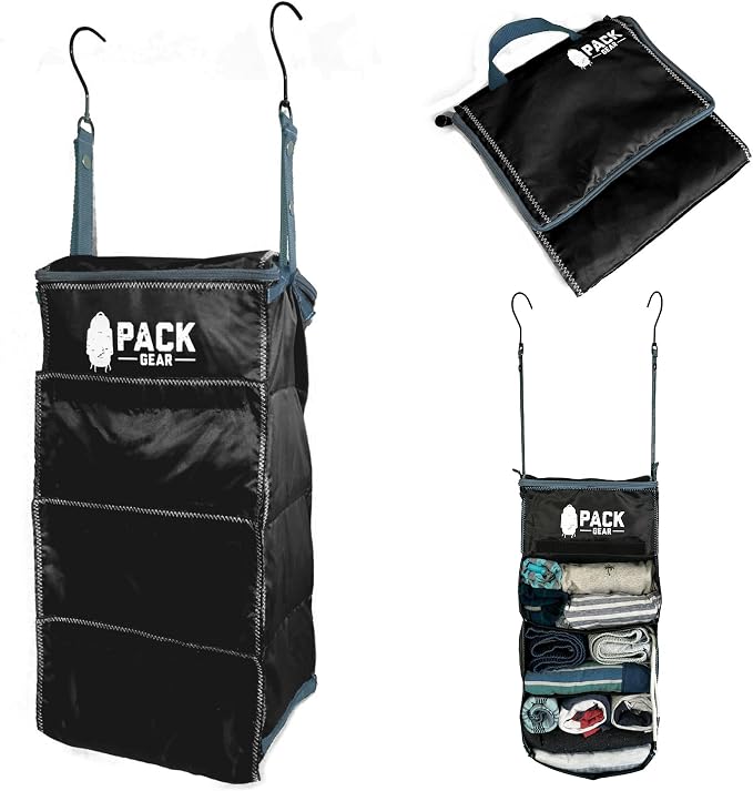 Pack Gear Hanging Luggage Organizer - Our Carry On Closet Insert Fits Any Carry-On - Our Hanging Luggage Organizer Uses Velcro to Allow Quick Access to your Clothes (Solid Black) by PackGear