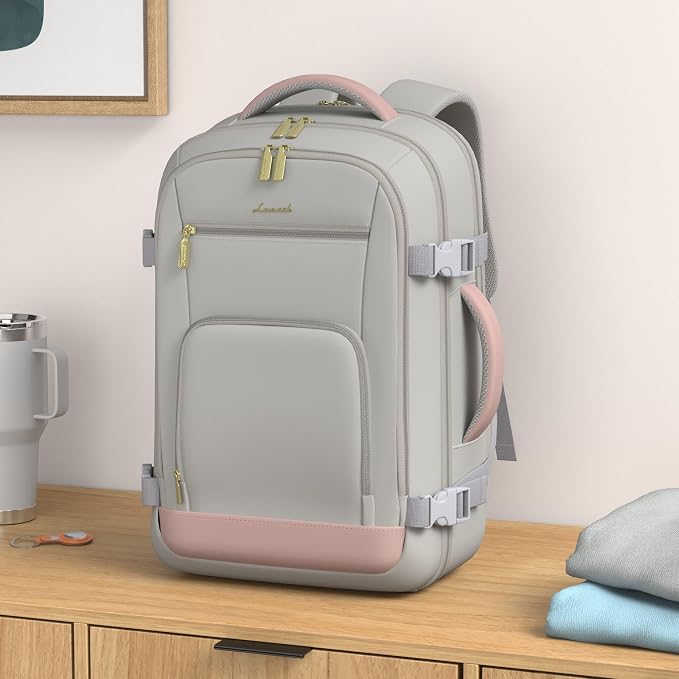 LOVEVOOK Large Travel Backpack For Women, 50L Carry On Backpack Flight Approved, TSA Personal Item Bag, Waterproof Laptop Backpack Fits 18 Inch Laptop, Business Weekender Overnight With 3 Cubes, Grey - Image 2