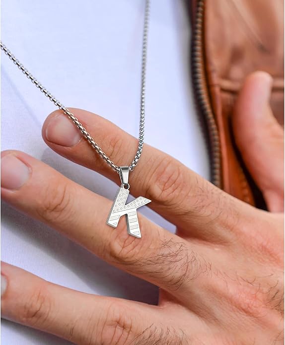 Zocomi Stocking Stuffers Christmas Gift - Initial Necklace Gifts for Men Boys, Stainless Steel American Flag Pendant Jewelry, Christmas Gifts Ideas for Kids Teen Boys