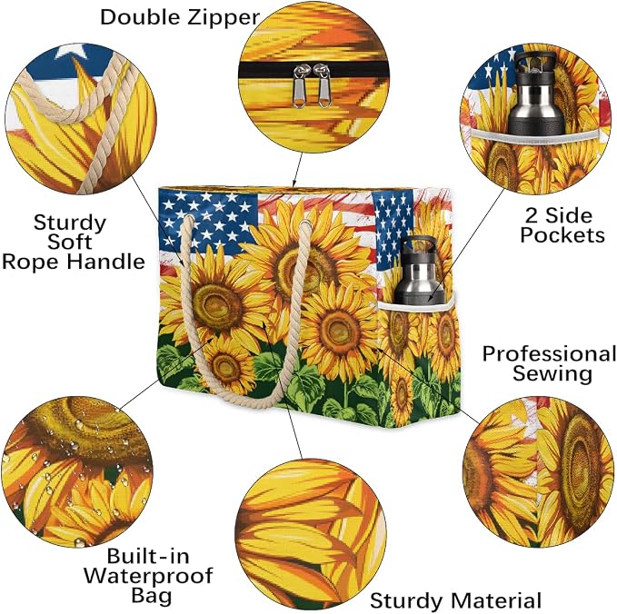 Large Beach Bag with Zipper Beach Bags for Women Water Resistant Swim Pool Bag - Image 5