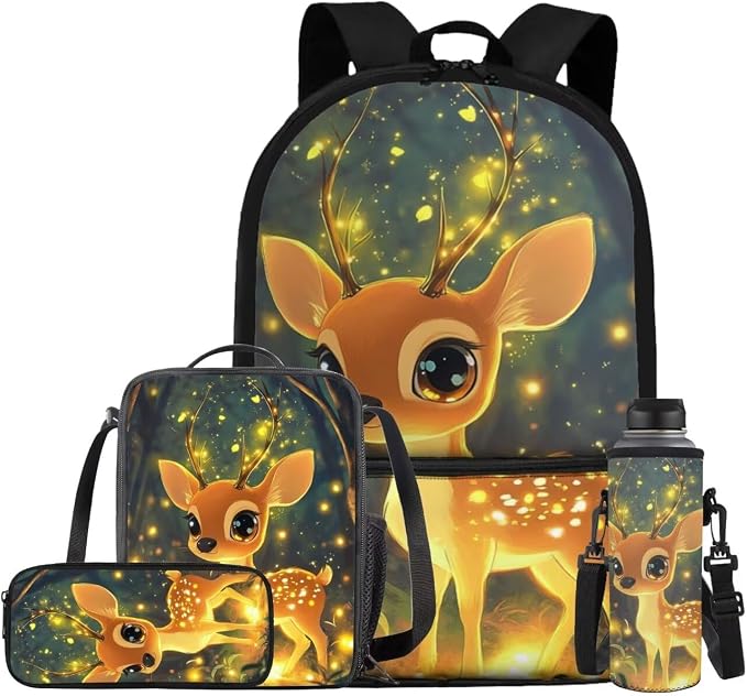 Yellow Deer Pre School Backpack for Girls with Lunch Box Fashion Trend Bookbags for 6Th Grade Kids Lightweight Casual Daypack with Zip Front Pocket Aesthetic New Semester Gifts Bag by Bivxisrvo