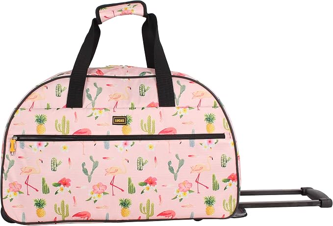 Lucas Designer Carry On Luggage Collection - Lightweight Pattern 22 Inch Duffel Bag- Weekender Overnight Business Travel Suitcase with 2- Rolling Wheels (22in, Flamingo) - Image 5