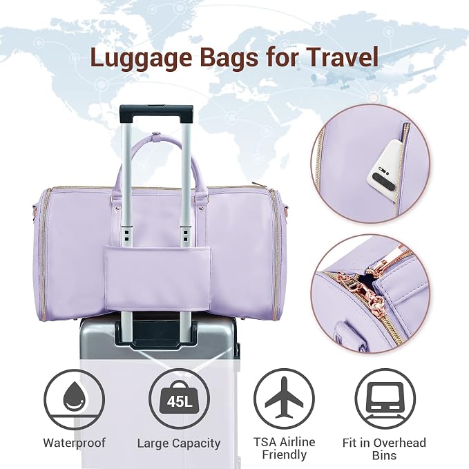 Garment Bags for Travel for Women, Stylish Garment Duffle Bag, Convertible & Foldable 2 in 1 PU Suit Bag For Hanging Clothes, Business Trip Bag With Toiletry Pocket & Shoes Compartment, Purple - Image 6