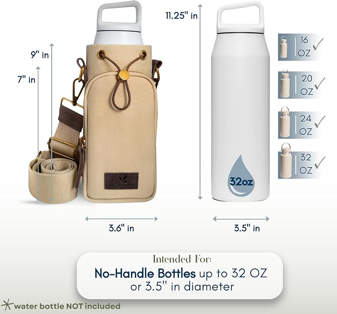 Water Bottle Holder with Strap & Pocket Fits 16 to 32 oz Bottles Crossbody Water Bottle Carrier for Women Canvas and Leather - Image 4