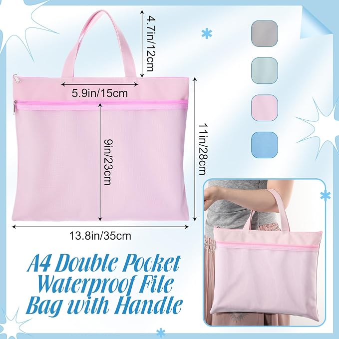 Zhehao 16 Pcs Student Book Pouches with Handle Waterproof Document Bag Sew Project Bag for Quilting Mesh Zipper Pouch File Artwork Storage Organize for A4 Files, 14 x 11 Inch - Image 4
