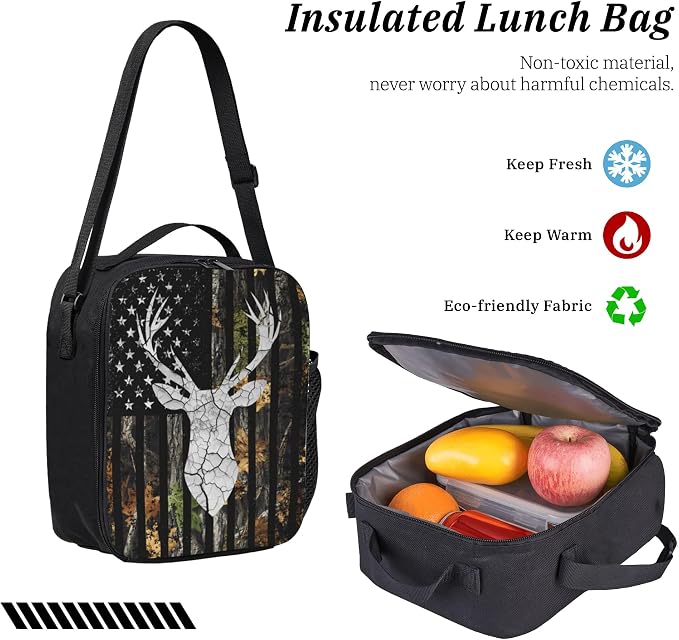 Deer Hunting Kid Backpack Set with Lunch Bag & Pencil Case Large Capacity School Bag 17 Inch Bookbag for Boy Girl - Image 6