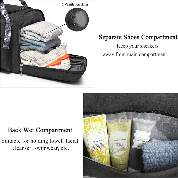 Cico Rider Gym Bags for Men Gym Duffle Bag Backpack 3-Way Sports Duffel Bags for Men with Shoe Compartment & Wet Pocket（Black） - Image 2
