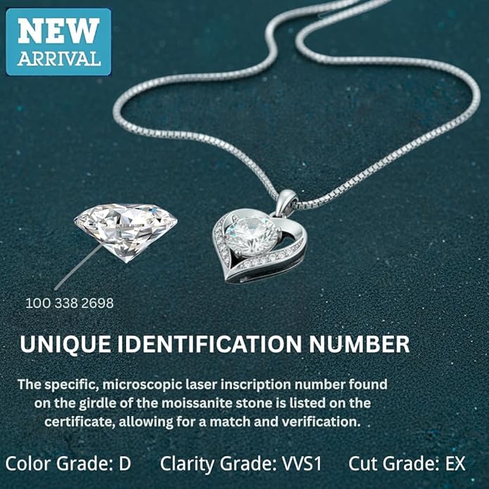 1-3 Carats Moissanite Heart Pendant Necklace for Women, Engraved with 'I LOVE YOU', Birthday Gift for Girlfriend, Anniversary Present for Wife, Jewelry Gifts for Christmas Valentine's Day
