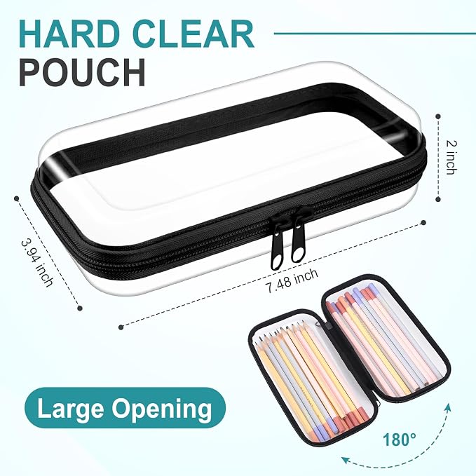 Sanwuta 6 Pcs Clear Hard Zipper Case Plastic Zipper Pouches Transparent Makeup Bag Pencil Case Pouches Toiletry Diaper Bag for Travel Toy Storage Organizer Bins(Black,7.48 x 3.94 x 2 Inch) - Image 2