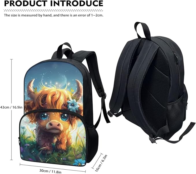 Highland Cow Backpack and Lunch Box Kids School Bag with Lunch Bag for Girls 10-12, 3 in 1 Book Bags Lunchboxes Pencil Case for School, School Backpacks for Primary Girl - Image 2