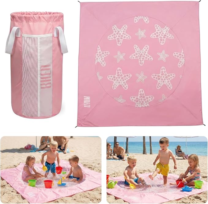 2-in-1 Kids, Baby & Infants Beach Pool & Waterproof Picnic Blanket - Large 6.5' Portable Paddling, Pool & Play Mat & Waterproof Carrying Bag, Outdoor Summer Gear, Toddle, Child & Kid, Coral Pink Peony by Khen