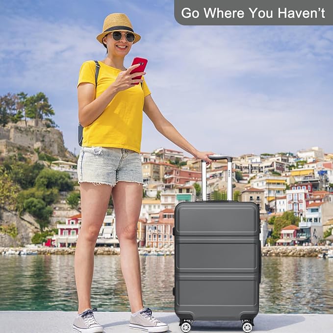 Kono 24 Inch Luggage Suitcase with Spinner Wheels TSA Lock | Lightweight PC+ABS Hardside Medium Checked Luggage Durable Rolling Suitcase Grey - Image 2