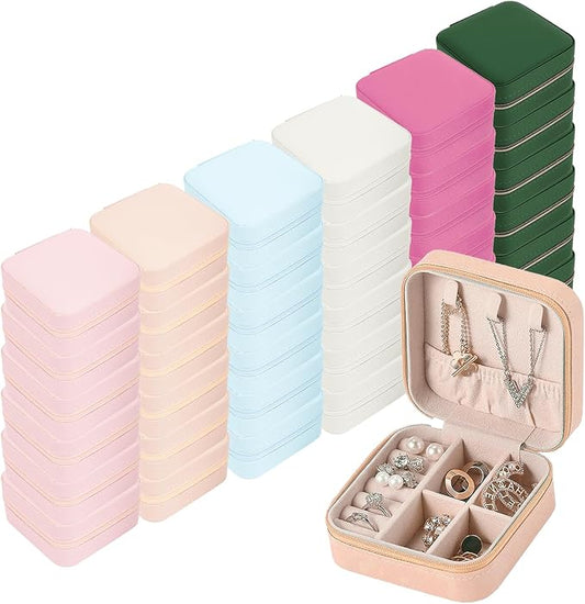 36 Pack Travel Jewelry Case Bulk, 6 Color4×4×2 in Mini Portable Jewelry Box Organizer for Rings Earrings Necklaces, PU Leather Small Travel Jewelry Case Set for Women Bridesmaids Gifts by Nyuemystery