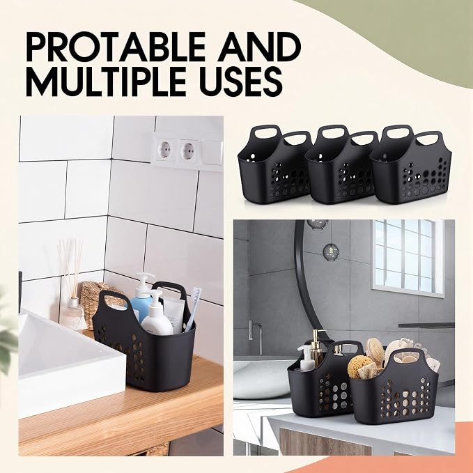 Nuogo 30 Pack Black Basket with Handles Plastic Oval Carry Totes with Handles Caddy Multipurpose Organizer Reusable for Bathroom Dorm Communal Showers Kitchen School, 10.6" x 6" x 10" - Image 4
