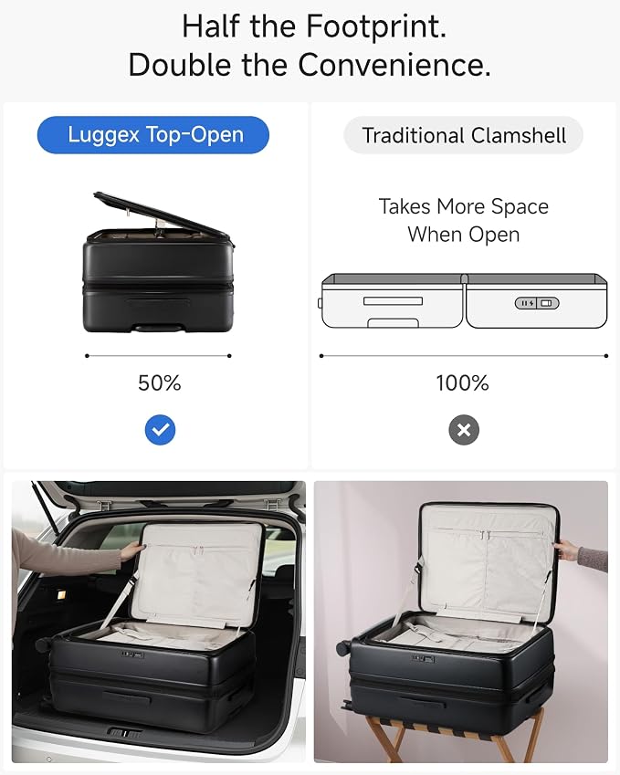 LUGGEX Checked Suitcase Top Opening, Expandable Polycarbonate Hard Shell Suitcase with Wheels (FX-Core, Black, Bigger 28 Inch, 105L-115L) - Image 2