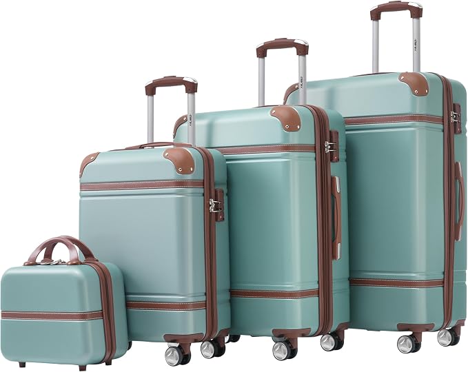Merax Luggage Set 3 Piece Suitcase Set with 1 Cosmetic Case Expandable Spinner Wheels Vintage Luggage Sets(Blue Green,20"+24"+28") by Merax