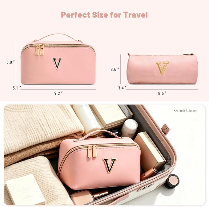 BOYATU Personalized Travel Makeup Bag: 3-in-1 Cosmetic Bag Gift for Women | Initial Make up Bag Organizer - Custom Letters A-Z - Flat Open Portable Toiletry Bag for Birthday Graduation Anniversary - Image 8