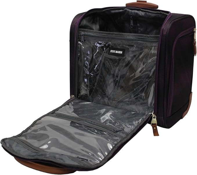 Steve Madden Designer 15 Inch Carry on Suitcase- Small Weekender Overnight Business Travel Luggage- Lightweight 2- Rolling Spinner Wheels Under Seat Bag for Women (Shadow Purple) - Image 8