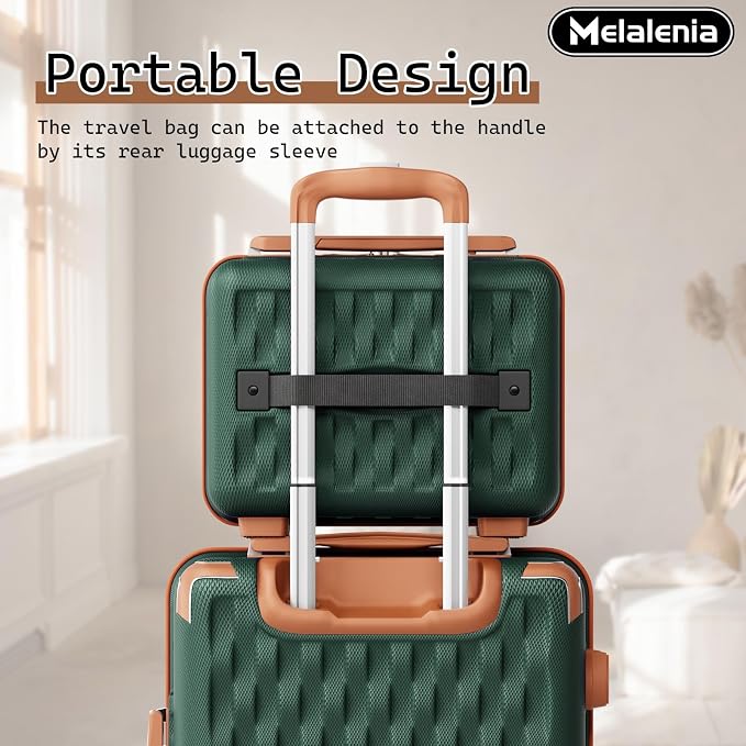 Melalenia Luggage Sets 7 Piece Hard Shell Carry on Suitcase with Spinner Wheels and TSA Lock, Lightweight Travel Duffel Bag for Women, Men, Green Brown - Image 2