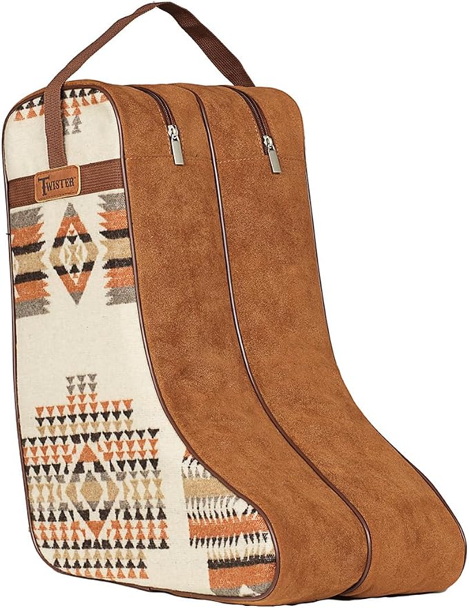 M&F Western Products TWISTER Boot Bag, Camel with Southwestern Diamond Pattern, Nylon Handles and Gussets by MFWestern