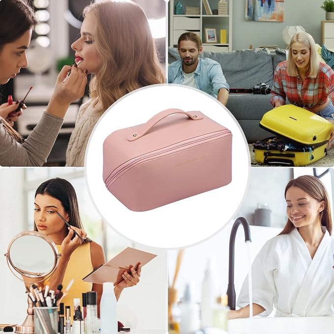 CORIOS Toiletry Bag For Women Portable Make Up Bag Waterproof Wash Bag PU Leather Cosmetic Bag Bathroom Shower Bag Multifunctional Travel Organizer For Shampoo, Cosmetics, Toiletries Pink - Image 6