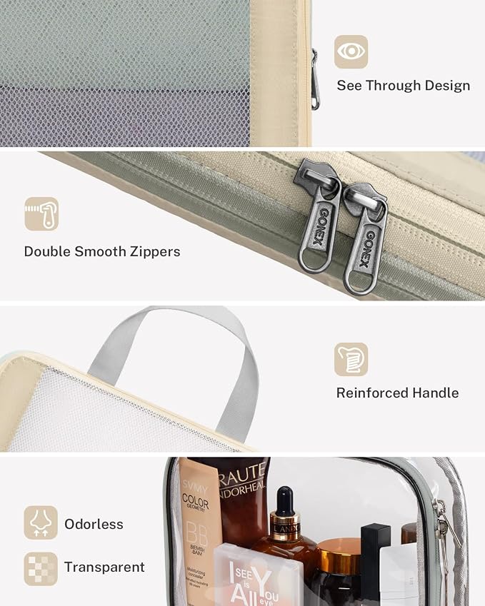 Gonex 8 Set Expandable Mesh Packing Cubes for Travel Essentials, Compression Organizer with Toiletry, Laundry, Shoe, Cable Bags - Beige - Image 5
