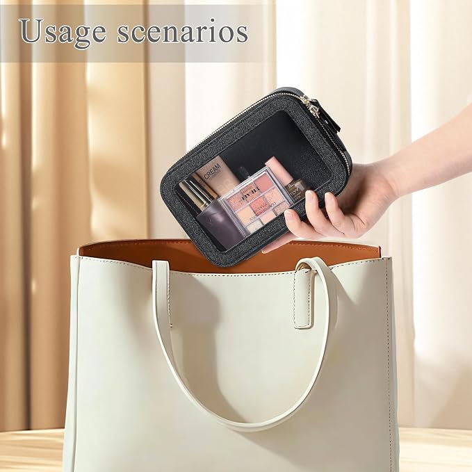 Clear Makeup Bag Small Cosmetic & Toiletry Bag Waterproof Travel Case Women's Pouch Organizer Makeup Bag for Car with Zipper (Black, Small) - Image 4