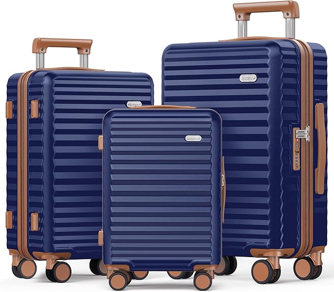 SHOWKOO Luggage Sets 3 Piece Hardside Expandable Suitcase with Double Spinner Wheels Tsa Lock Blue (20in/24in/28in) by SHOWKOO