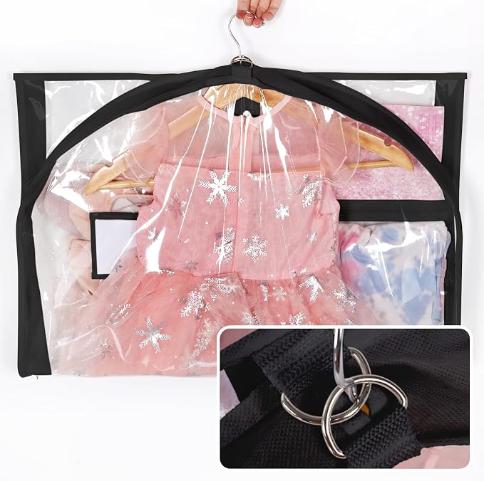Univivi Clear PVC Dance Costume Bags, 35 Inch Garment Bag for Dance Competitions, with 3 Seperated Medium Clear Zipper Pockets and 1 Large Back Zippered Pocket (Black) - Image 4