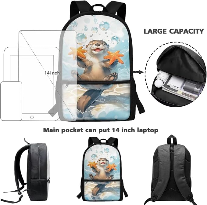 Otter Backpack for Boys Kids Backpack with Lunch Box Water Bottle Pouch and Kawaii Pencil Case Bookmark 5 Pcs Set for 3rd Grade Preschool Back to School Gifts - Image 4