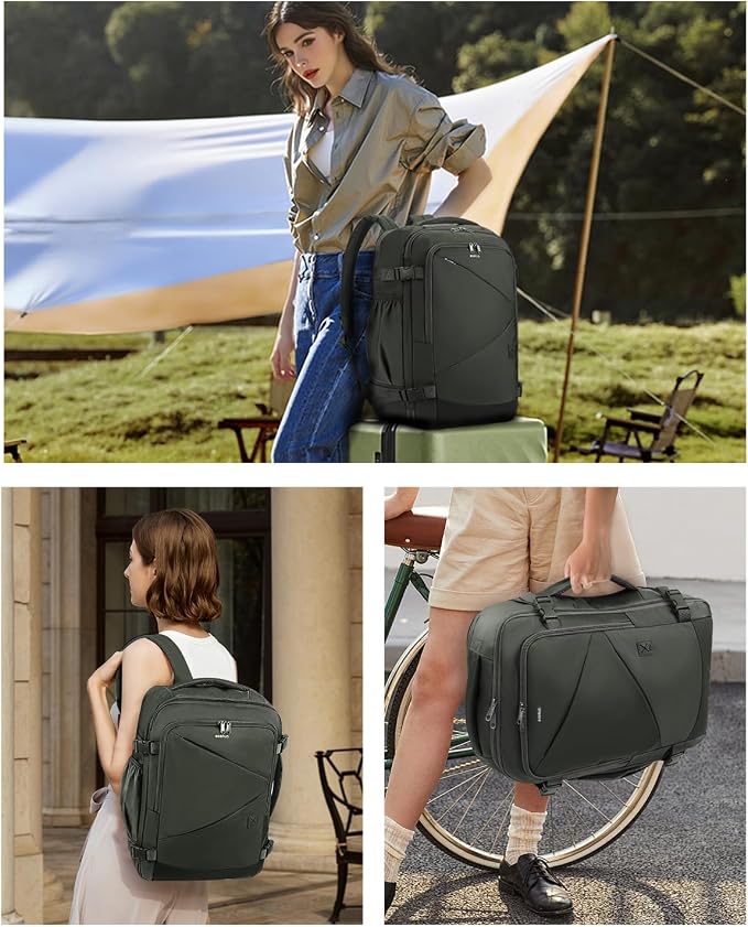 ECOHUB 17" Small Unisex Travel Backpack United Airlines Approved 17x10x9 Friendly Suitcase Anti-Theft Lockable Zippers Style Personal Item Bag Travel Essentials with 12 Pockets Water Resistant, Green - Image 2