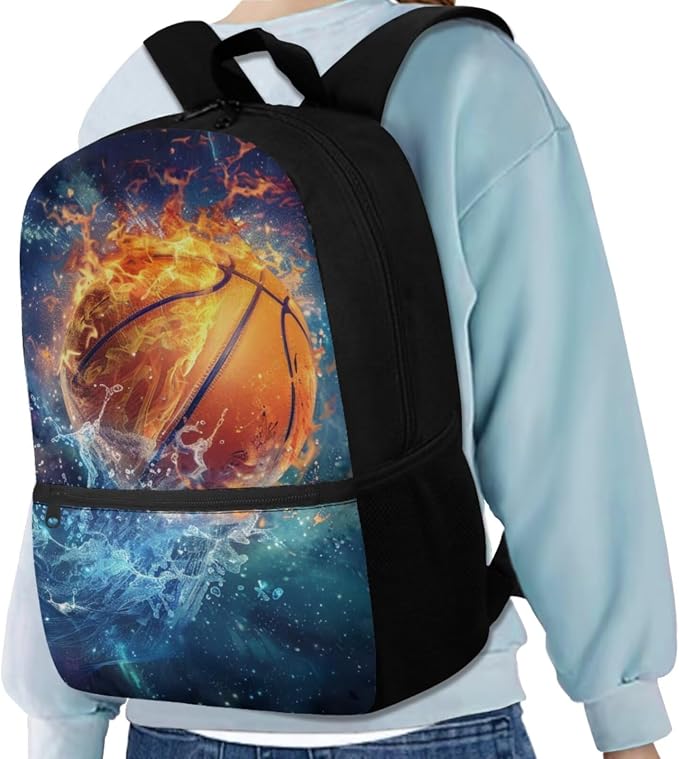 Galaxy Basketball Backpack for Boys Girls Backpack with Lunch Box Water Bottle Holder and Soft Pencil Case 4 in 1 Set Bookbag with Front Pocket for School 17 inch Sturdy School Bag for Kids - Image 2