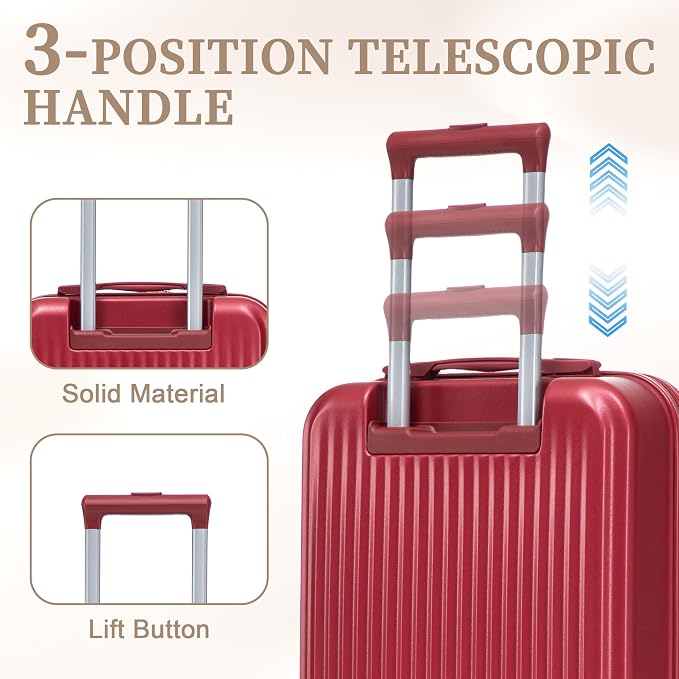 Gradient Color Suitcase 2-Piece Set, 20" Rotating Wheel Suitcase with 14" Cosmetic Case, Lightweight Durable Hardshell Luggage with 360° Spinner Wheels for Travel, Women & Girls (Red) - Image 4