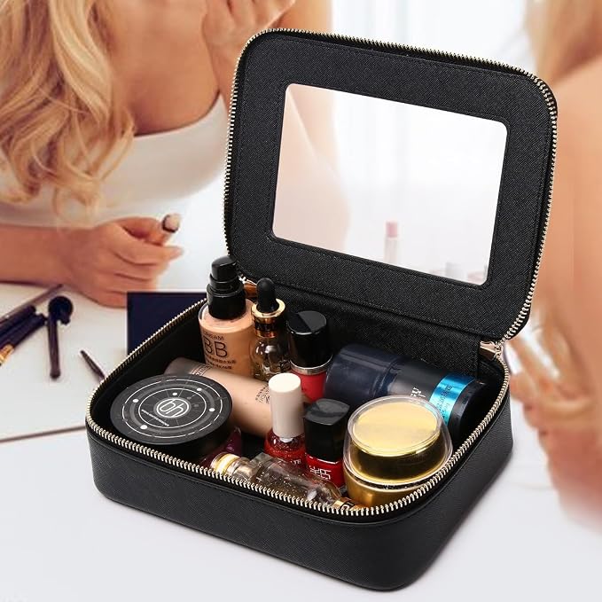 Clear Makeup Bag Set Portable Travel Cosmetic Bag and Toiletry Bag Women's Purse Pouch Cosmetic Stroage Organizer Bag with Zipper Car Essentials (Black, M+Mini) - Image 6