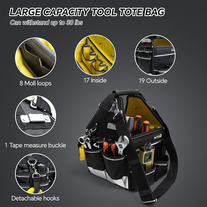 MARUTAI 10in Small Tool Tote Bag, 43-Pocket Organizer for Vehicle Storage | 1680D water-Resistant fabric , Adjustable padded strap , Non-slip base , 30 lb capacity - Image 2